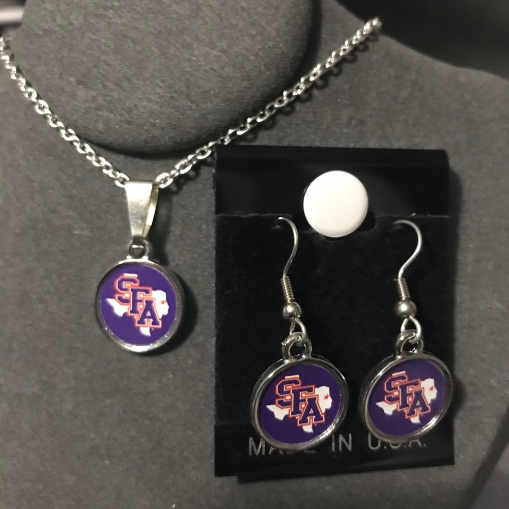 Stephen F Austin Licensed Dangle Earrings and Necklace Set